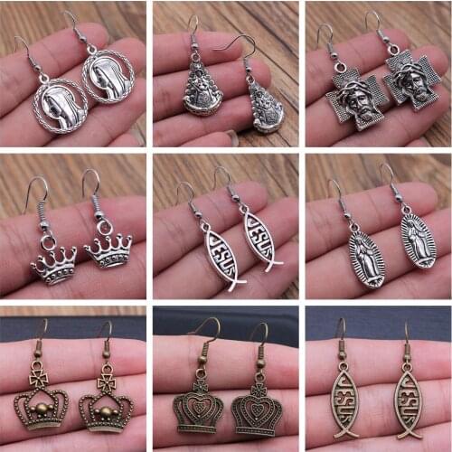 Jesus Fish Crown Maria Dangle Earring For Women Man Lovers Sharp Jesus Fish Shaped Earring Engagement Jewelry