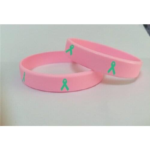 Silicone bracelet SILICONE BRACELET Pink Color Silicone bracelet ,LOGO:Green Ribbon .202*12*2MM Free Shipping