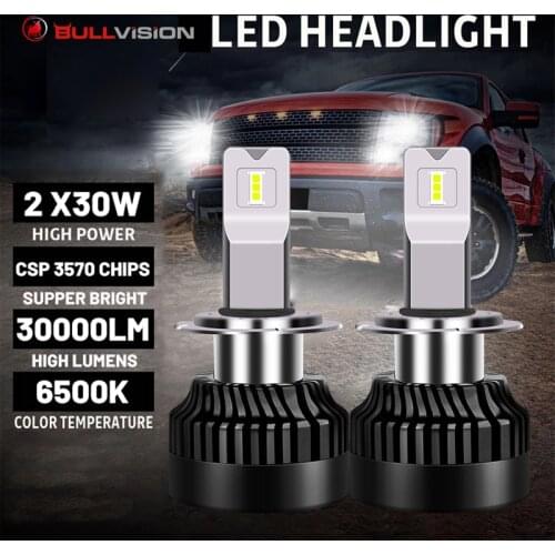 Bullvision H7 led headlights CSP mini 30000LM H8 H9 H11 LED 9005 HB3 HB4 9006 9003 Car Headlight Bulbs 6500K Auto Fog Light 12V