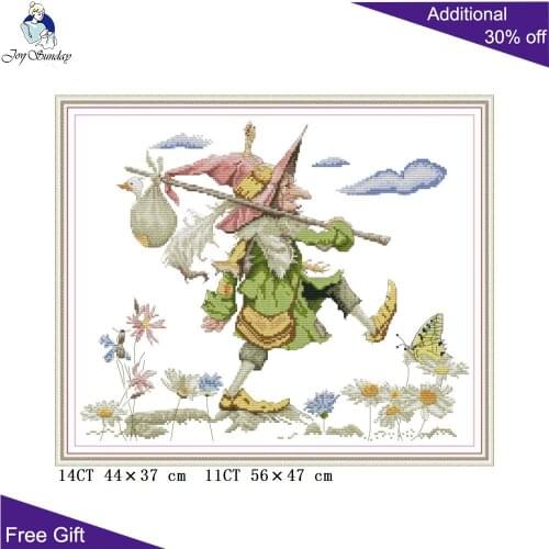 Joy Sunday Hike RA297 14CT 11CT Counted and Stamped Home Decoration Dwarfs Needlepoint DIY Needlework Cross Stitch kits