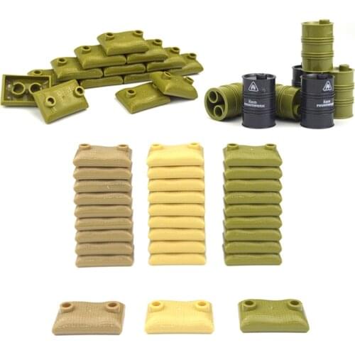 Military Accessories Sandbags bricks Oil Drum Swat Weapon Soldier WW2 Army MOC Parts Building Block Military scene series
