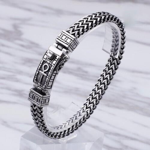 Jewels Store 8mm Egyptian Ankh Symbol Of Life Charm Bracelets For Men Women Stainless Steel Mesh Linking Chain Bracelet Jewelry