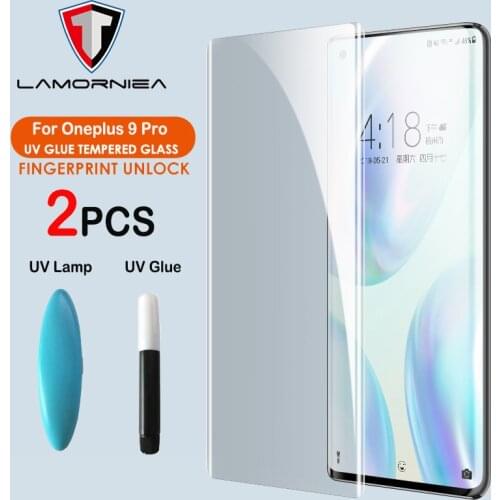2PCS Lamorniea UV Tempered Glass For Oneplus 9 Pro Liquid Full Glue Screen Protector For OnePlus 8 7 7T 9 Pro 1+8 1+9 Pro Films