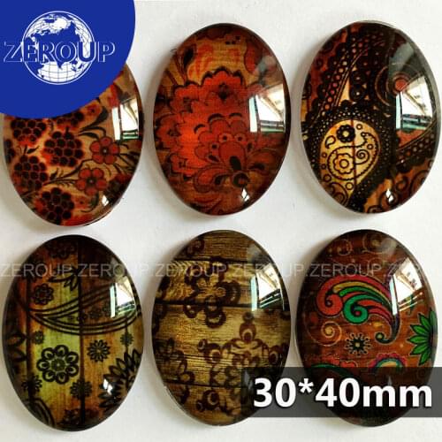ZEROUP 30*40mm oval glass cabochon decorative pictures mixed pattern fit base setting for jewelry flatback 10pcs/lot TP-065