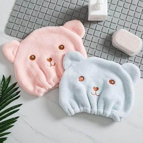 Bathroom Accessories Quick Dry Shower Cap Hair Wrapped Towels Cute Cartoon Bear Dry Hair Hat Hair Turban Portable 1Pcs