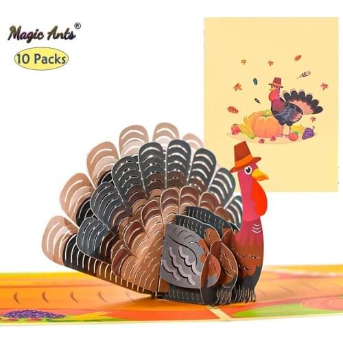 10 Pack Pop Up Thanksgiving Card 3D Turkey Fall Give Thanks Thank You Greeting Cards Birthday Thanksgiving Day Gift