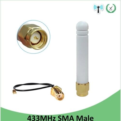 2pcs 433MHz Antenna 2.5dbi SMA Male Connector 433 MHz antena Small size rubber antenne Lorawan +21cm RP-SMA/u.FL Pigtail Cable