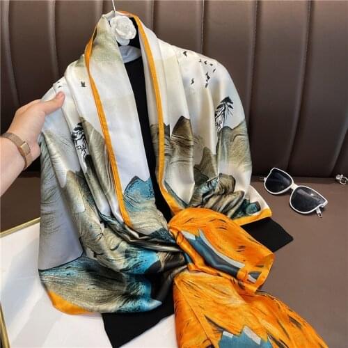 2021 luxury brand Women Silk scarf Beach Shawl and Echarpe summer Wrap Designer scarves Plus Size female beach stoles bandana
