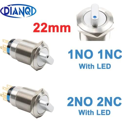 22mm With LED single point push button switches rotate NO NC 2NO 2NC DPDT car buttons 2 3 positions Switch Rotary Switch