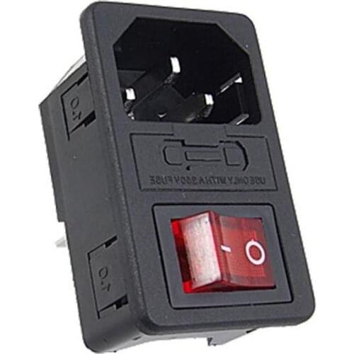 5pcs Red Light Power Rocker Switch Fused IEC 320 C14 Inlet Power Socket Fuse Switchs Connector Plug 10A 250V