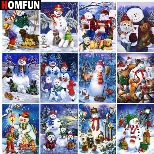 HOMFUN Diamond Painting Full Square/Round Diamond "Snowman christmas" Pattern Embroidery Cross Stitch 5D Rhinestone Painting
