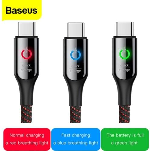 Baseus 3A USB Type C Cable For Huawei Xiaomi Redmi Samsung Realme Quick Charge 3.0 Type C LED Data Cable Type-c USB-C Cord Wire