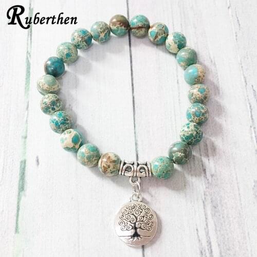 Ruberthen Aqua Meditation Mala Bracelet Black Healing Wrist Mala Jewelry Tree of Life Jewelry Unique Gfit For Girl