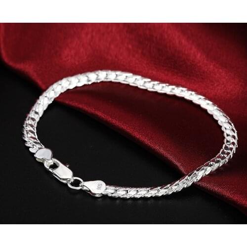 Hot new 925 sterling silver Classic 5MM flat sideways chain mens Bracelets Wedding party Wild Christmas Gift fashion Jewelry