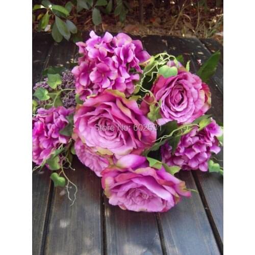 SPR Bride holding flowers Italy roses hydrangea Wedding artificial flowers Bouquet party decorative flower silk r table flower