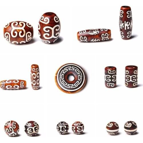 1-2 Pc Dzi Agates Vintage 8 Style Tibetan Agates Red Antique Agat Nine Eyes Buddsim Natural Stone Beads For DIY Making Jewelry