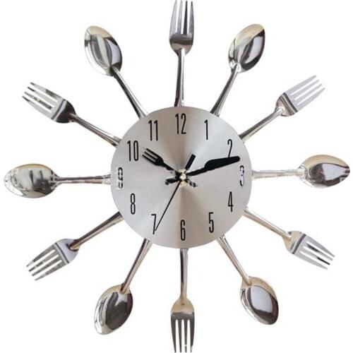 Stainless Steel Knife Fork Spoon Kitchen Restaurant Wall Clock Home Decoration Wall Clocks Multifunctional Tools
