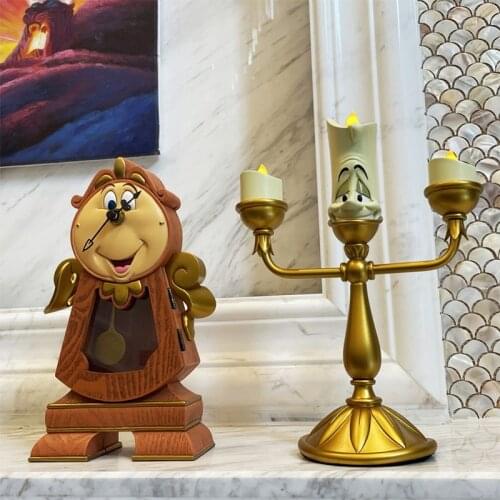 Disney Beauty and the Beast Lumiere and Cogsworth Action Figure Toy Cute Lumiere Candle Lamp Gifts for Kids Room Decoration