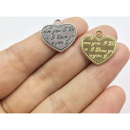 Eruifa 10 pcs 18mm Heart Love you Coin gold/Silver plated Zinc alloy Charms Pendant Jewelry DIY Necklace 2 colors