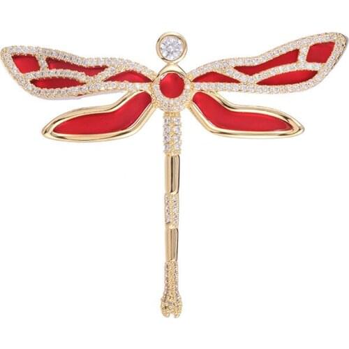 European and American Fashion Temperament Dragonfly Brooches Jewelry for Women Cubic Zirconia Enamel Plated Corsage Jewellery