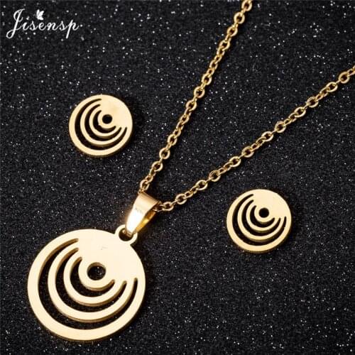 Jisensp Simple Fashion Multi Round Pendant Necklace Earrings Creative Geometric Stainless Steel Earrings for Women Party Gift