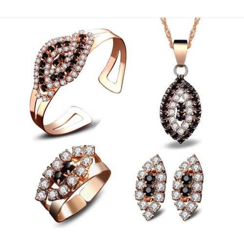 Hot 4pcs Black Broken Stone Weddin Jewelry Sets for gem crystal pendants Necklace cuff bracelet ring earring Alloy color