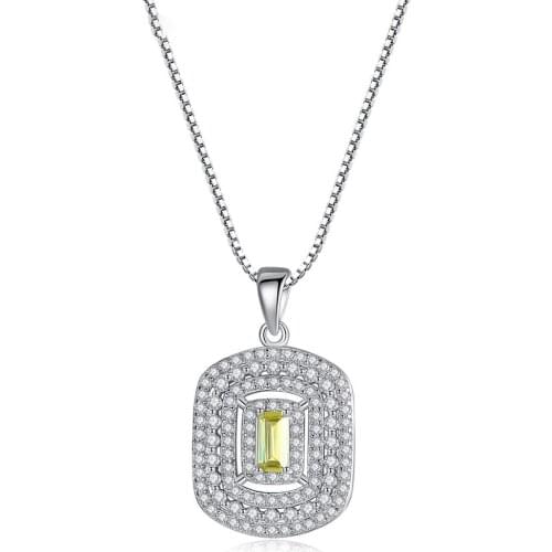 MetJakt S925 Sterling Silver Square Citrine Inlaid Zircon Fashion Simple Womens Necklace