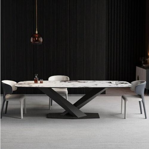 Minimalist rock slab dining table Nordic minimalist rectangular marble creative stainless steel table