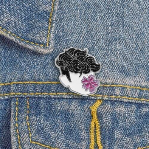 Fashion black Curly Hair boy brooch black white flower boy enamel Pin for boys girls lapel Pin bag pins Denim children brooch