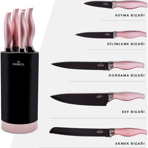 Roe Rosegold 6 Piece Standing Knife Set