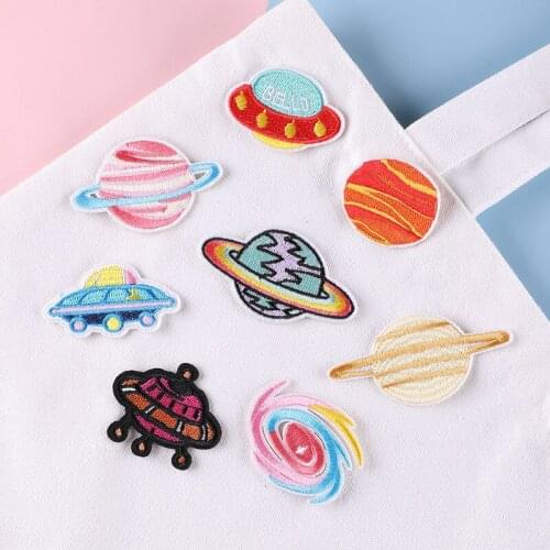 Spaceship Embroidery Patches Cartoon Flying Saucer Patches DIY Iron-On Appliqued for Child Clothes Sewing Accessories Applies