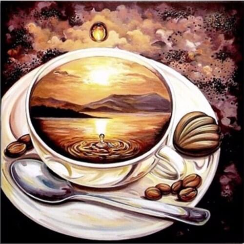 New 5D DIY Diamond Painting "Coffee Cup" Full Round Diamond Embroidery Cross Stitch Rhinestone Mosaic Painting Decoration Gift