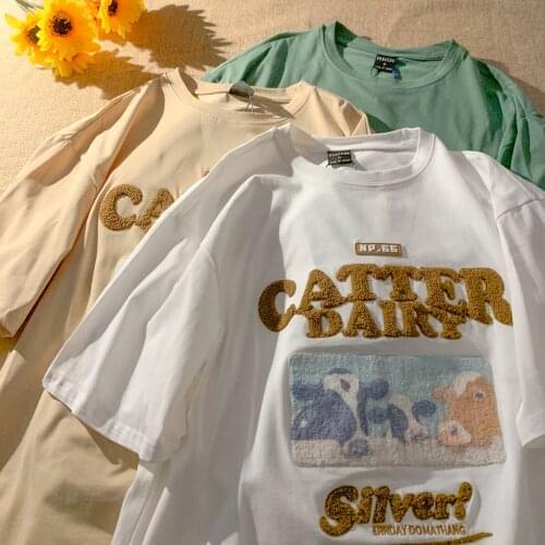 2021 summer new short-sleeved T-shirt female letters embroidery towel embroidery loose large size womens blouse all-match