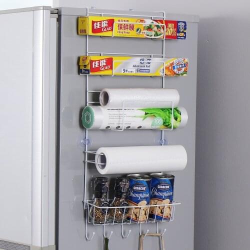 ORZ Fridge Organizer Stainless Steel Kitchen Storage Rack Fridge Side Shelf Storage Hooks Kitchen Accessories Organizer Holder