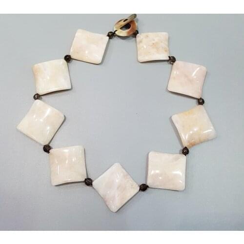 LiiJi Choker Necklace Big Jewelry Natural Stone Yellow Jade Smoky Quartz Shell Toggle Clasp Necklace 44cm/18