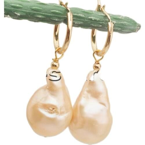 P6475 28mm Pink Teardrop Baroque Keshi Reborn Pearl Dangle Earring