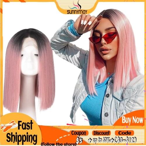 Ombre Pink Bob Human Hair 13X4 Pre Plucked 150% Short Bob Wigs For Black Women Remy Lace Front Wigs 4x4 wig