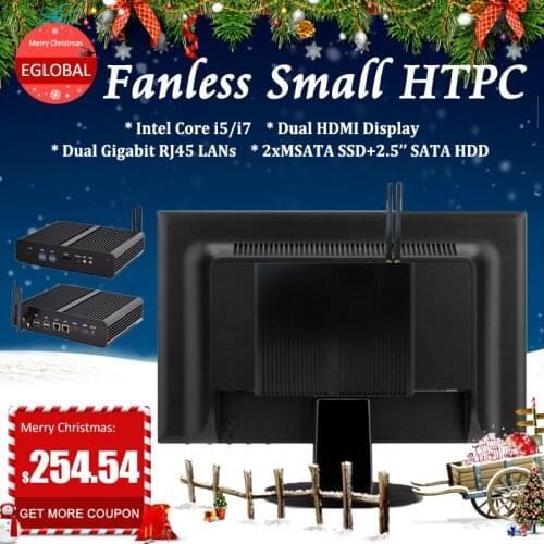 EGLOBAL Personal computer Dual Lan HDMI COM Fanless mini PC Intel Core i7 5550U I3 5005 I5 5200U CPU Gaming Computer