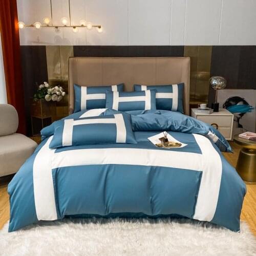 Bedding Set Luxury Egyptian Cotton Queen King Size Bedclothes Solid Color Satin Duvet Cover Sets For Home Upscale Hotel