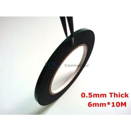 1x 6mm wide Roll Tape, 0.5mm thick, Double Sides Sticky Black Sponge Foam Tape for Cellphone Panel Screen DustProof Sealing