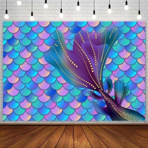 Mermaid Backdrops Princess Girl Birthday Party Decor Color Fish Scales Baby Shower Photography Background Studio Photozone Props