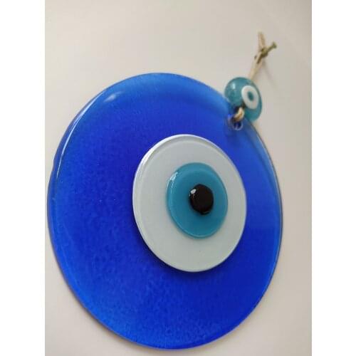 Blue Evil Eye 12cm Fused Glass Bead Pendant Turkish Handmade Big Amulet for Wall Hanging Ojo TurcoTalisman Boho Home Decor