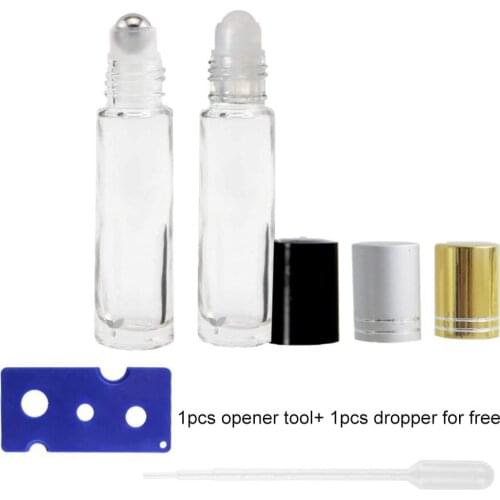 12pcs/lot 10ml Glass Clear Roller Bottles for Essential Oils Perfume Roll on Bottles with Metal /Glass Roller Balls