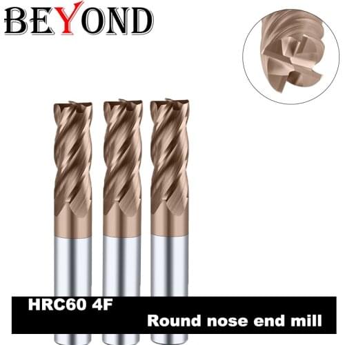 BEYOND Carbide Mill Tools Round Nose End-Mill CNC Route Woodworking Cutter Tungsten Steel Milling 4Flutes HRC60