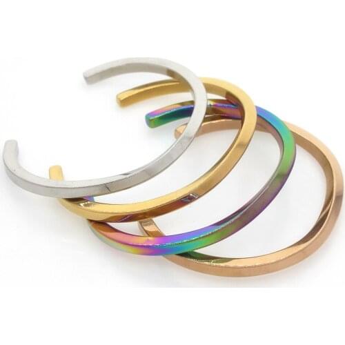 Jewelry Stainless steel C-shaped Bracelet Titanium Steel Rose Gold Rainbow Black Color Open Bangle Cuff Bracelet Gift Wholesales