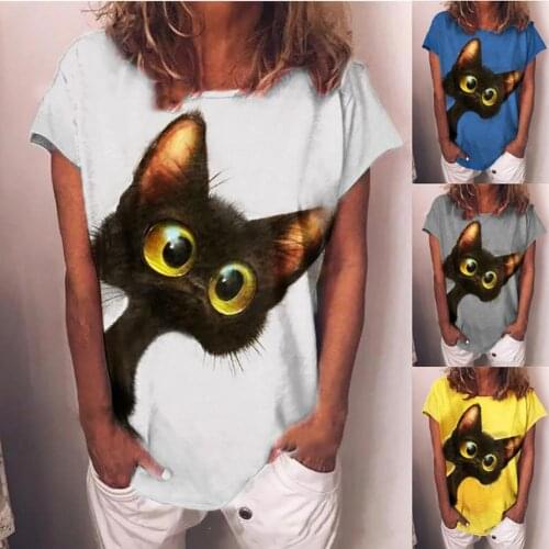 Womens T Shirt Cotton Printed ShortCartoon Graphic Sleeved Round Neck Casual Loose Oversize Ladies Fashion Tops