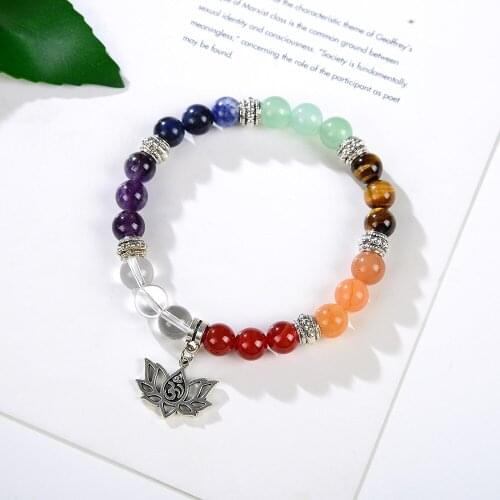 Handmade 7 Chakra Energy Bracelet for Women Natural Stone Healing Balance Reiki Prayer Yoga Bracelets Men Jewelry 18cm B410