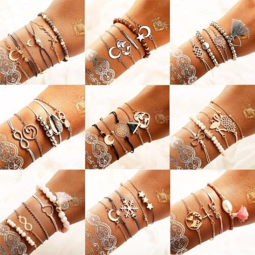 IF ME Charm Vintage Stone Beads DIY Bracelet Set for Women Shell Infinity Star Moon Map Fashion Female Armband Jewelry 2020 NEW