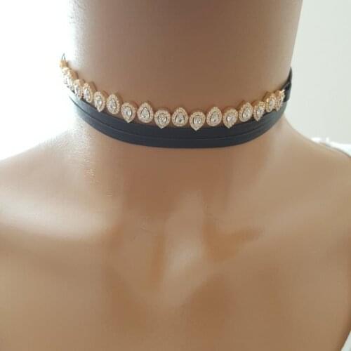 Choker Women Drop Necklace 925 Sterling Silver Leather Choker Jewelry Made in TURKEY