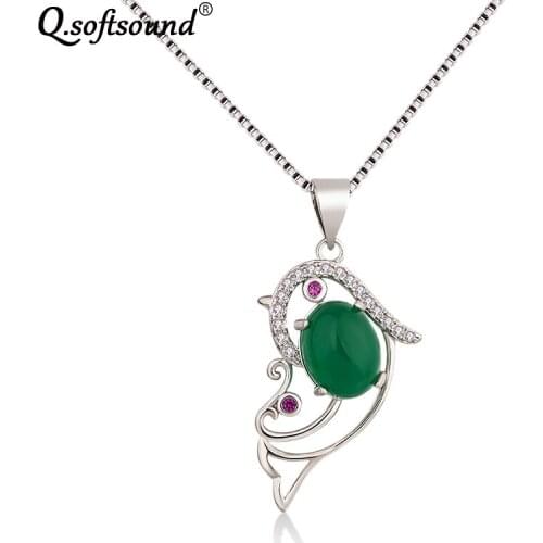Flying Birds Pendant Necklace Women New Chrysoprase Zircon Jewelry White Gold Color Chains Choker Necklaces collier femme QN0136
